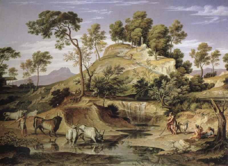 Joseph Anton Koch landscape with shepherds and cows oil painting picture